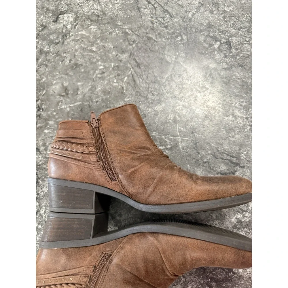 Baretraps Gene Women's Ankle Boots Brown‎ Heel Side Zip Ruched Braided Brown 10
